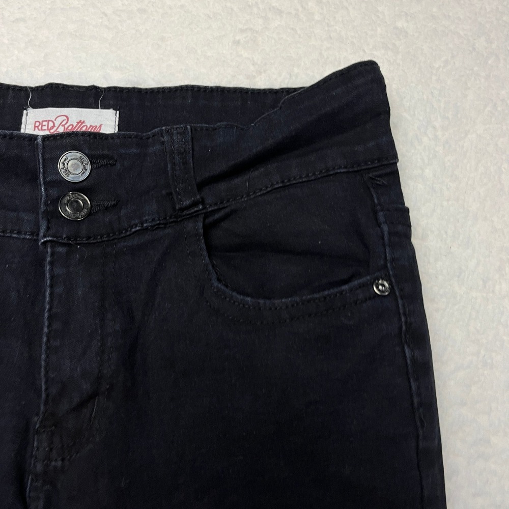 Red Bottoms Jeans Womens 7/28 Black Flare‎ RB-101250BK Raw Hem Double Button Y2K